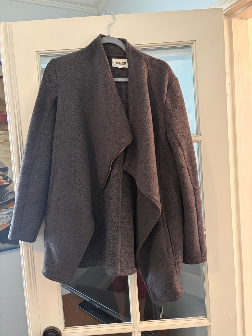 BB Dakota Charcoal Gray Open-Front Draped Coat